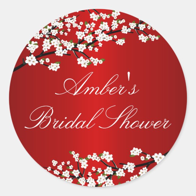 Cherry Blossom Red Bridal Shower Sticker (Front)