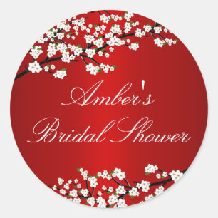 Cherry Blossom Red Bridal Shower Sticker