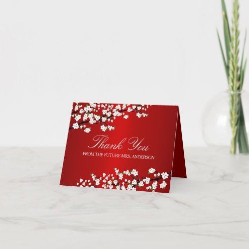 Cherry Blossom Red Bridal Shower Thank You Card