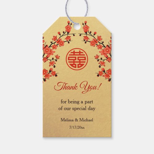 Cherry Blossom Red Gold Chinese Wedding Gift Tags