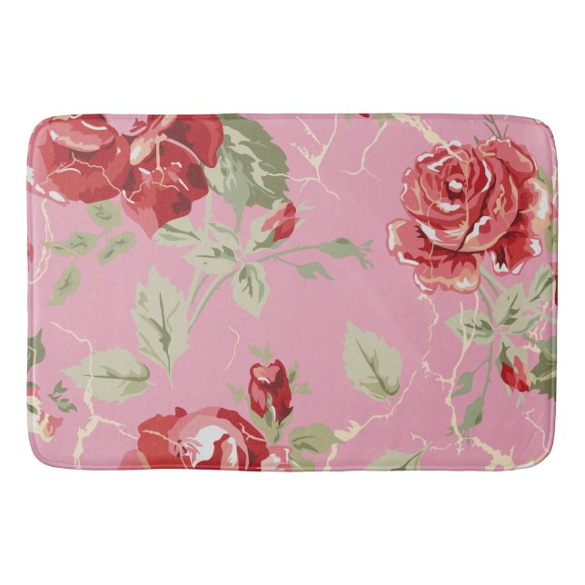 Cherry blossom red rose bath mat (Front)