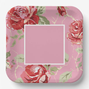 Cherry blossom red rose flower paper plates