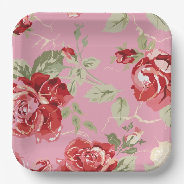 Cherry blossom red rose Paper Plate (Front)