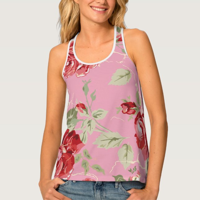 Cherry blossom red rose  racerback  tank top (Front)