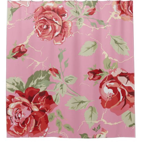 Cherry blossom red rose shower curtain