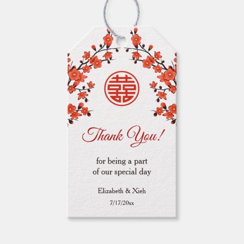 Cherry Blossom Red White Chinese Wedding Gift Tags