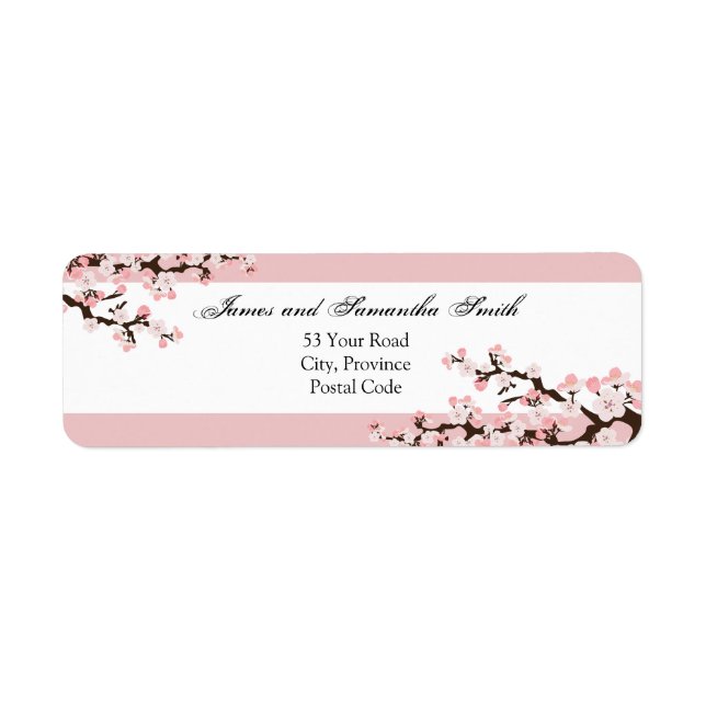 Cherry Blossom Return Address Label - Pink White (Front)