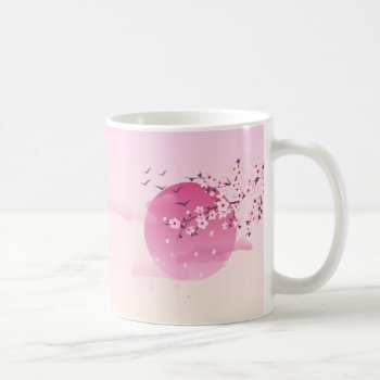 Cherry Blossom Rising Sun Pink Floral Girly Coffee Mug by NinaBaydur at Zazzle