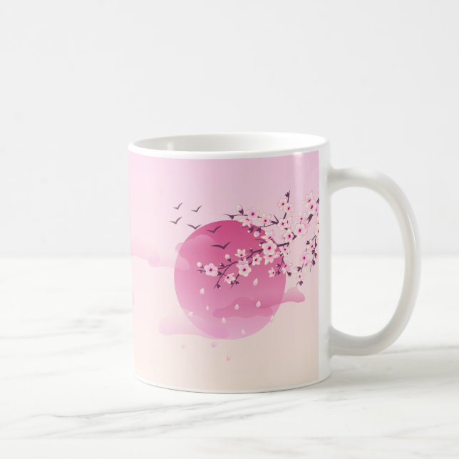 Cherry Blossom Rising Sun Pink Floral Girly Coffee Mug (Right)