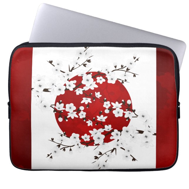Cherry Blossom Rising Sun Red Black White  Laptop Sleeve (Front)