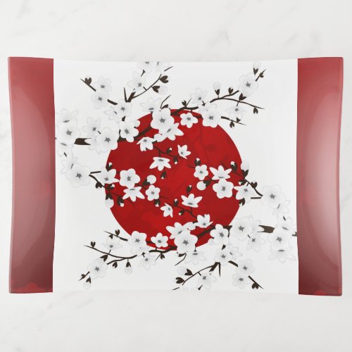 Cherry Blossom Rising Sun Red Black White Trinket Tray