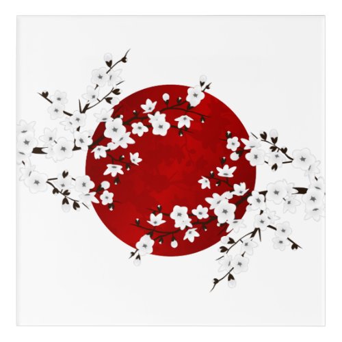 Cherry Blossom Rising Sun Red White  Acrylic Print