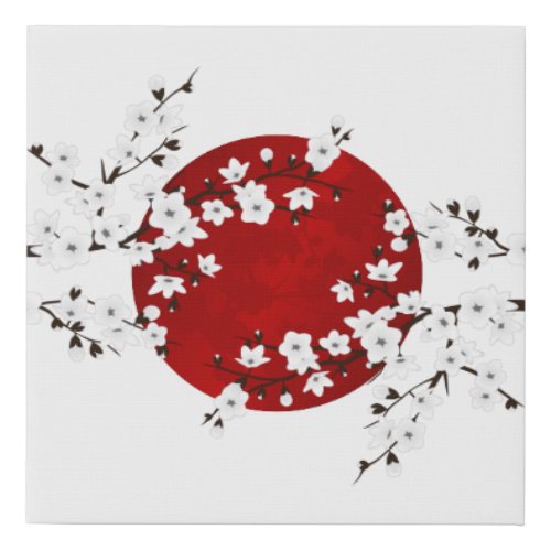 Cherry Blossom Rising Sun Red White Faux Canvas Print