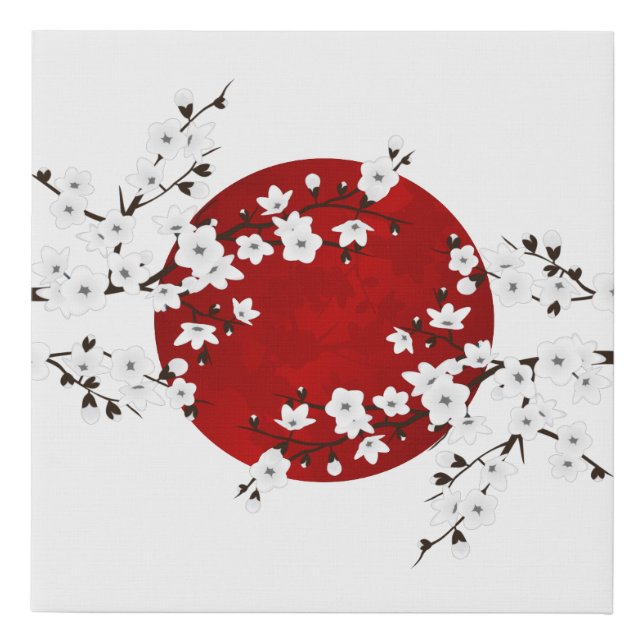 Cherry Blossom Rising Sun Red White Faux Canvas Print (Front)