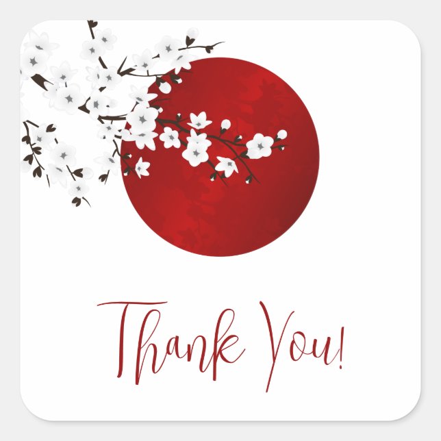 Cherry Blossom Rising Sun Thank You Square Sticker (Front)