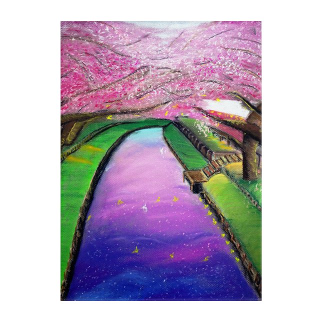 Cherry Blossom River Acrylic Print (Front)