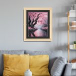 cherry blossom river reflection mounted print 
