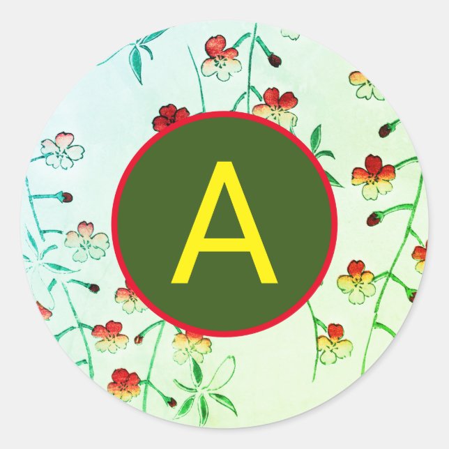 CHERRY BLOSSOM ROUND STICKER WITH CUSTOM INITIAL (Front)