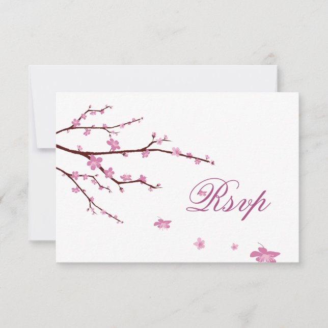 Cherry Blossom RSVP Cards For Wedding (Front)
