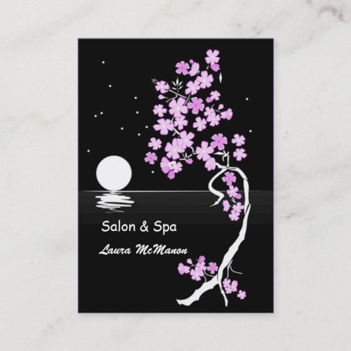 Cherry blossom Sakura at night on black Business Card