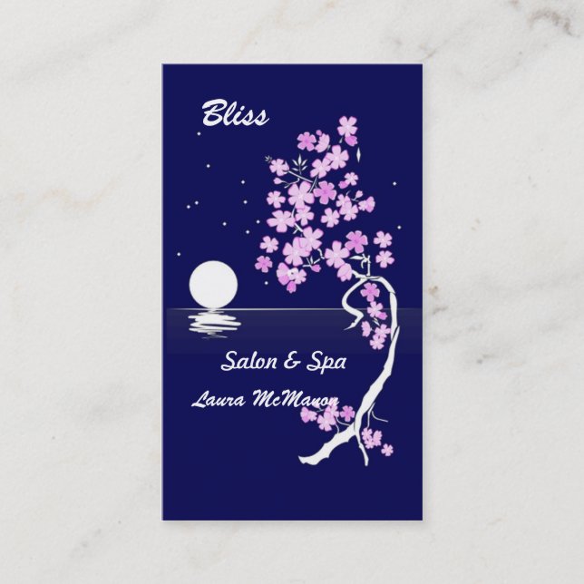 Cherry blossom (Sakura) at night (on blue) Business Card (Front)