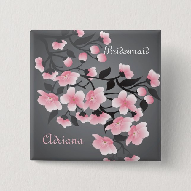 Cherry blossom (Sakura) Bridesmaid Pinback Button (Front)