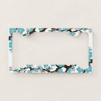 Cherry Blossom Sakura Floral Flower Aqua Turquoise License Plate Frame