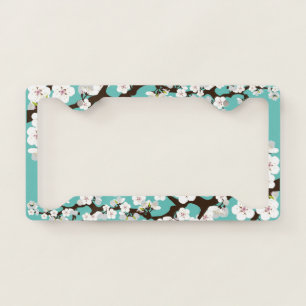 Cherry Blossom Sakura Floral Flower Aqua Turquoise License Plate Frame