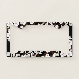 Cherry Blossom Sakura Floral Flower Black & White License Plate Frame