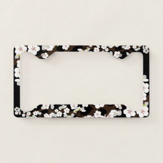 Cherry Blossom Sakura Floral Flower Black & White License Plate Frame