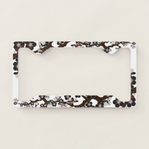 Cherry Blossom Sakura Floral Flower Black/White License Plate Frame