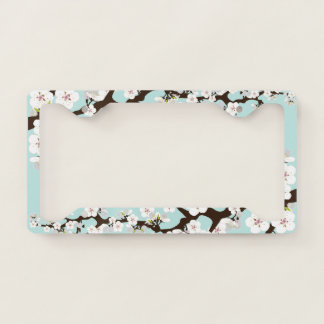 Cherry Blossom Sakura Floral Flower Light Blue License Plate Frame