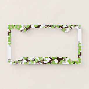 Cherry Blossom Sakura Floral Flower Lime Green License Plate Frame