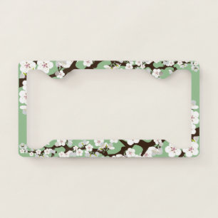 Cherry Blossom Sakura Floral Flower Mint Green License Plate Frame