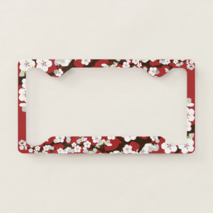 Cherry Blossom Sakura Floral Flower Red Maroon License Plate Frame