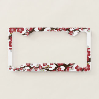 Cherry Blossom Sakura Floral Flower Red Maroon License Plate Frame