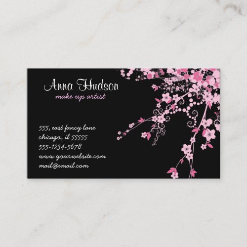 Cherry Blossom Sakura Flowers Blossoms Pink Black Business Cards