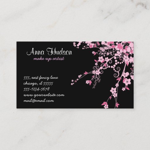 Customizable Cherry Blossom Sakura Flowers Blossoms Pink Black Business Cards