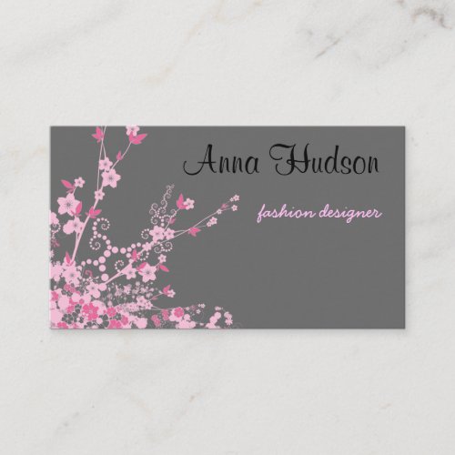 Cherry Blossom Sakura Flowers Blossoms Pink Gray Business Card Template