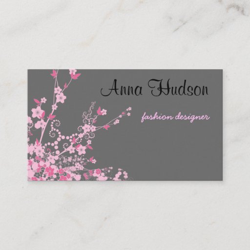 Customizable Cherry Blossom Sakura Flowers Blossoms Pink Gray Business Card Template