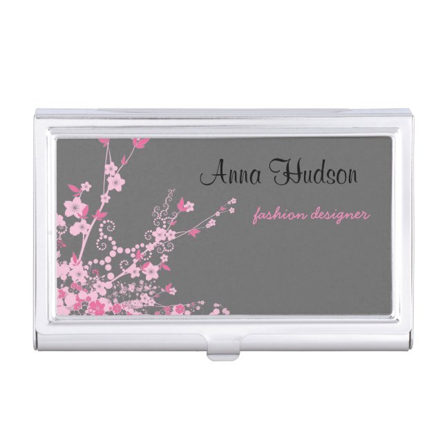 Cherry Blossom, Sakura, Floristry, Flower Shop Business Card Case (Front)