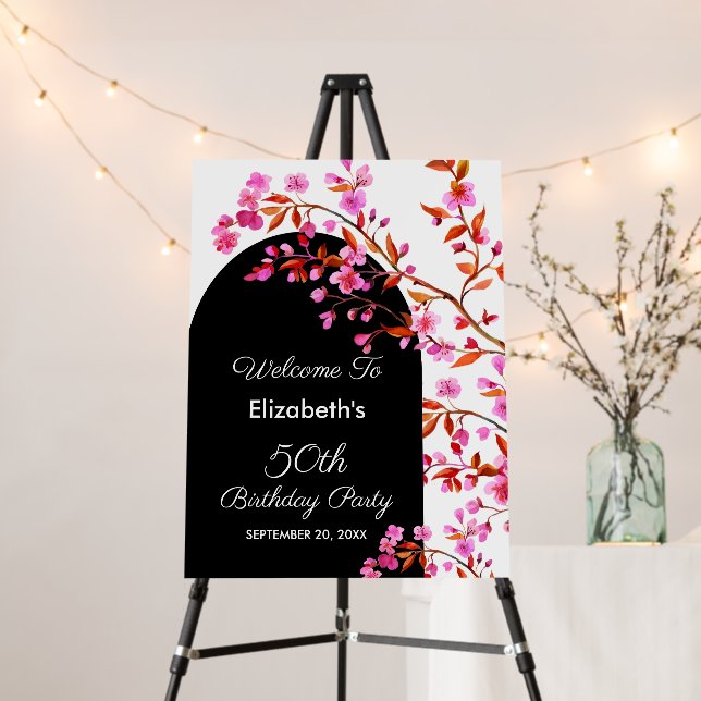 Cherry Blossom Sakura Flower Black White Birthday  Foam Board (In Situ (Stand))