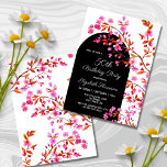 Cherry Blossom Sakura Flower Black White Birthday  Invitation<br><div class="desc">Elegant cherry blossom flower and black arch frame with vibrant typography white background birthday invitation.
Can be customized for any age!</div>