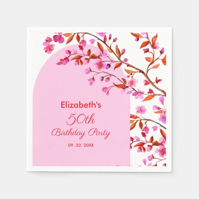 Cherry Blossom Sakura Flower Pink White Birthday  Napkins (Front)