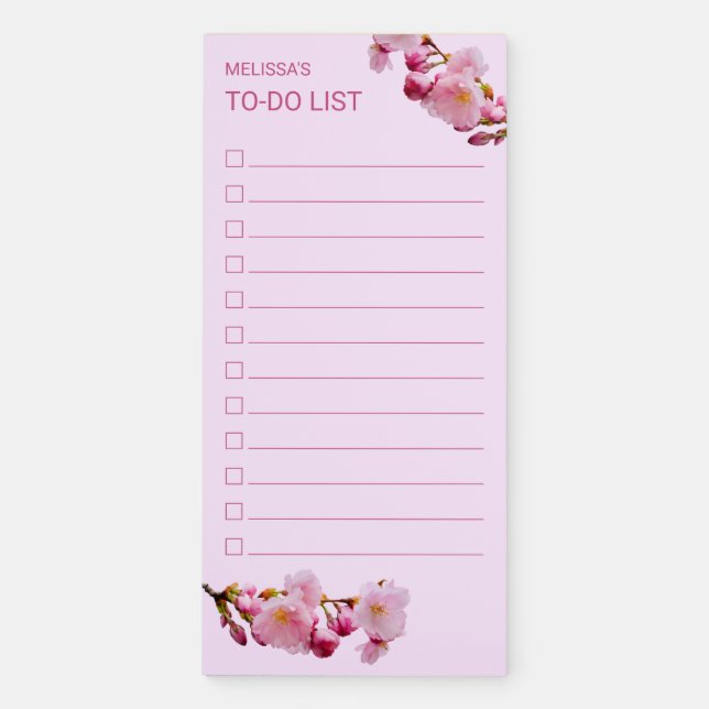 Cherry Blossom Sakura Flowers Pink To-Do List Magnetic Notepad (Front)