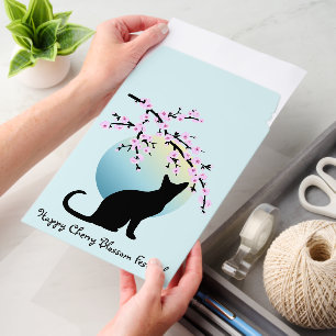 Cherry Blossom - SAKURA Full Moon Cat 1 + Text Envelope Mailers