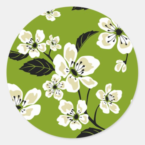 CHERRY BLOSSOM _ SAKURA MATCHA GREEN CLASSIC ROUND STICKER