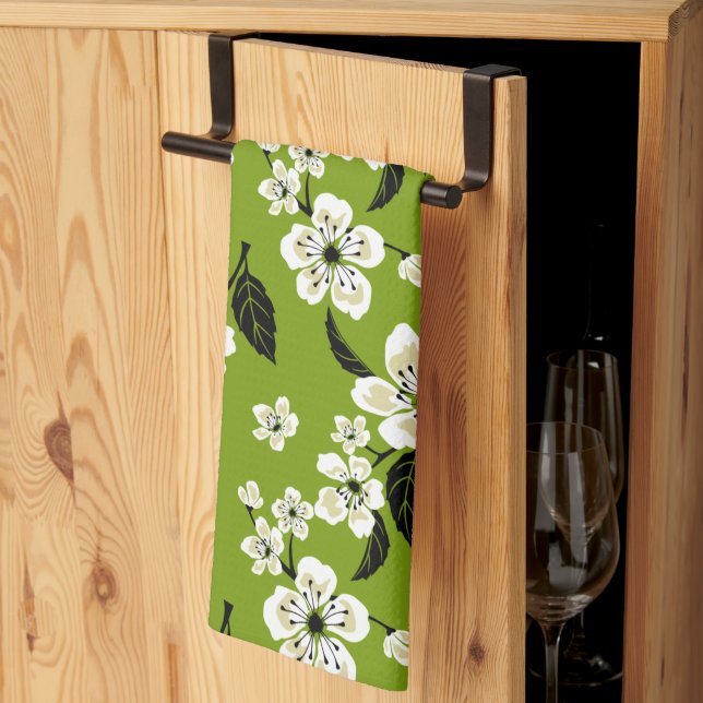 CHERRY BLOSSOM - SAKURA (MATCHA GREEN) KITCHEN TOWEL (Thirds Fold)