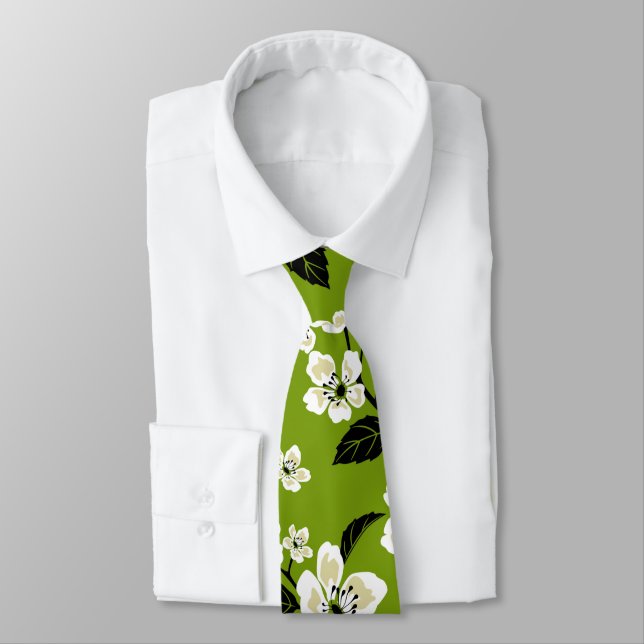 CHERRY BLOSSOM - SAKURA (MATCHA GREEN) NECK TIE (Tied)