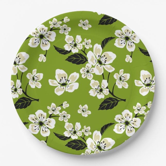 CHERRY BLOSSOM - SAKURA (MATCHA GREEN) PAPER PLATES (Front)